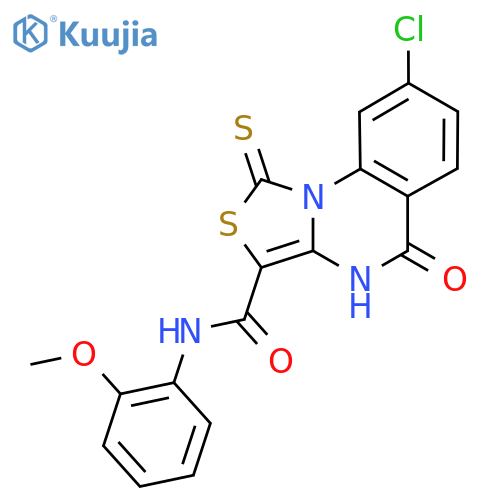 8-chloro-N-(2-methoxyphenyl)-5-oxo-1-sulfanylidene-4H-[1,3]thiazolo[3,4-a]quinazoline-3-carboxamide structure