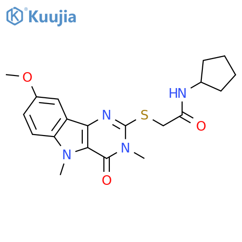 N-cyclopentyl-2-({8-methoxy-3,5-dimethyl-4-oxo-3H,4H,5H-pyrimido[5,4-b]indol-2-yl}sulfanyl)acetamide structure