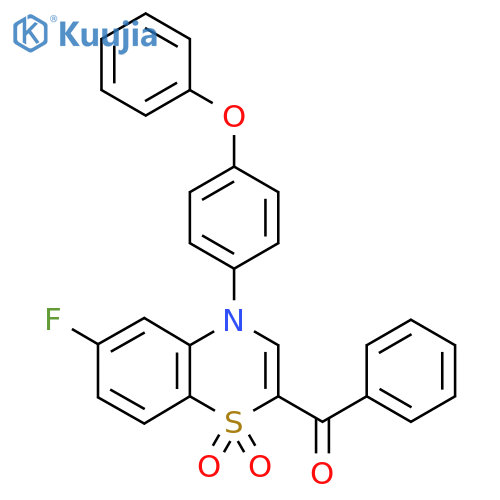 2-benzoyl-6-fluoro-4-(4-phenoxyphenyl)-4H-1lambda6,4-benzothiazine-1,1-dione structure