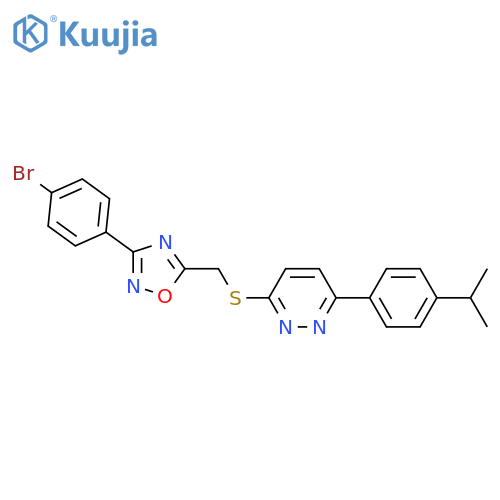 3-({[3-(4-bromophenyl)-1,2,4-oxadiazol-5-yl]methyl}sulfanyl)-6-[4-(propan-2-yl)phenyl]pyridazine structure
