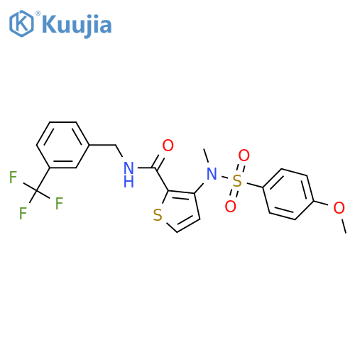3-(N-methyl4-methoxybenzenesulfonamido)-N-{[3-(trifluoromethyl)phenyl]methyl}thiophene-2-carboxamide structure