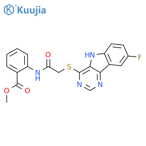 methyl 2-[2-({8-fluoro-5H-pyrimido[5,4-b]indol-4-yl}sulfanyl)acetamido]benzoate structure
