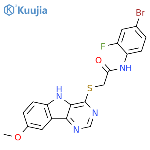 N-(4-bromo-2-fluorophenyl)-2-({8-methoxy-5H-pyrimido[5,4-b]indol-4-yl}sulfanyl)acetamide structure