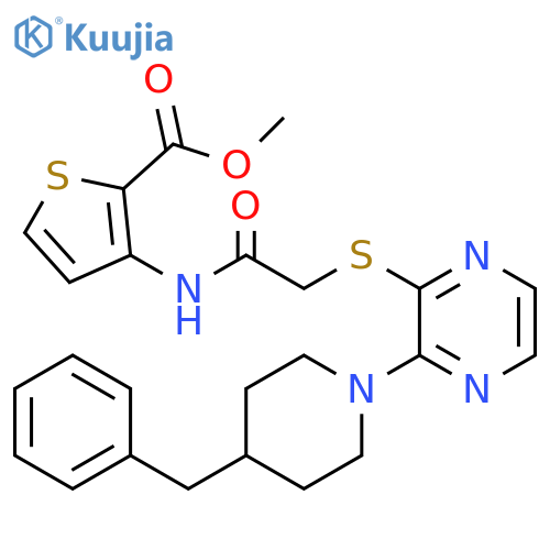 methyl 3-(2-{[3-(4-benzylpiperidin-1-yl)pyrazin-2-yl]sulfanyl}acetamido)thiophene-2-carboxylate structure