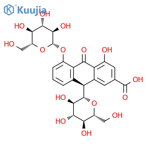 2-Anthracenecarboxylicacid, 9-b-D-glucopyranosyl-5-(b-D-glucopyranosyloxy)-9,10-dihydro-4-hydroxy-10-oxo-,(9S)- (9CI) structure