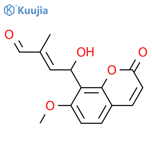 2-Butenal,4-hydroxy-4-(7-methoxy-2-oxo-2H-1-benzopyran-8-yl)-2-methyl-, (2E)-(-)- structure