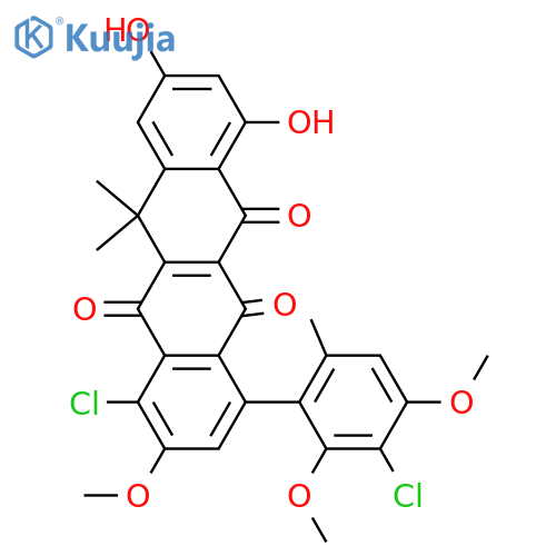 7-(2,4-Dihydroxy-6-methylphenyl)-2,4,9-trihydroxy-12,12-dimethyl-5,6,11(12H)-naphthacenetrione; 3',10-Dichloro, 2',4',9-tri-Me ether structure