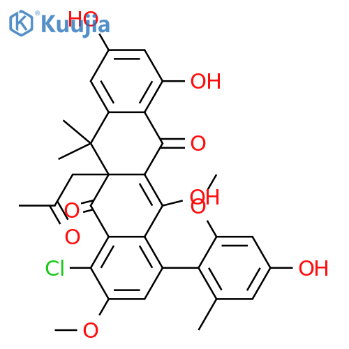 1-(2,4-Dihydroxy-6-methylphenyl)-5a,6-dihydro-3,8,10,12-tetrahydroxy-6,6-dimethyl-5a-(2-oxopropyl)-5,11-naphthacenedione; 4-Chloro, 2',3-di-Me ether structure