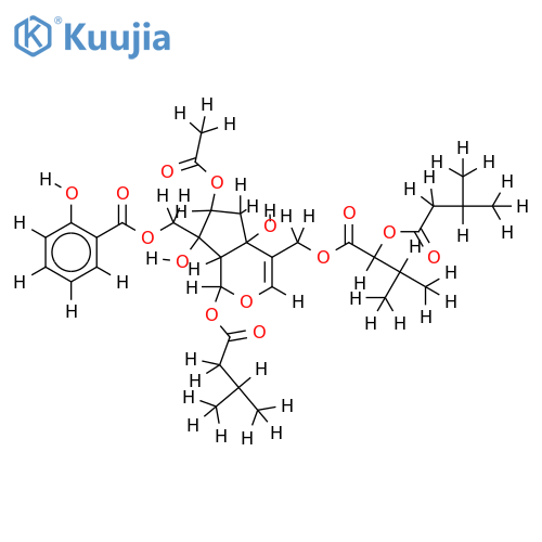 (1S,5R,7S,8R,9S)-7-acetoxy-5-hydroxy-10-(o-hydroxybenzoyloxy)-1-isovaleroxy-11-[alpha-(isovaleroxy)isovaleroxy]-5,6-dihydrovaltrate hydrin structure