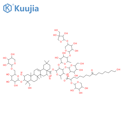 Olean-12-en-28-oic acid, 3-[(6-O-α-L-arabinopyranosyl-β-D-glucopyranosyl)oxy]-2,16,23-trihydroxy-, O-D-apio-β-D-furanosyl-(1→4)-O-β-D-xylopyranosyl-(1→4)-O-6-deoxy-α-L-mannopyranosyl-(1→2)-O-[β-D-glucopyranosyl-(1→3)]-6-deoxy-4-O-[16-hydroxy-1,9-dioxo-2-(β-D-xylopyranosyloxy)hexadecyl]-β-D-galactopy... structure