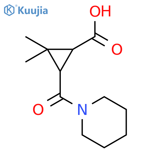 2,2-Dimethyl-3-(piperidin-1-ylcarbonyl)-cyclopropanecarboxylic acid structure