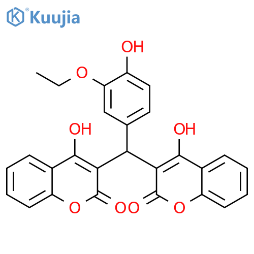 3-[(3-ethoxy-4-hydroxyphenyl)-(4-hydroxy-2-oxochromen-3-yl)methyl]-4-hydroxychromen-2-one structure