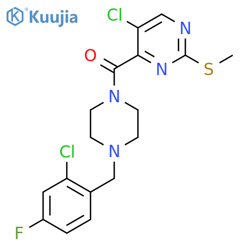 5-Chloro-4-{4-[(2-chloro-4-fluorophenyl)methyl]piperazine-1-carbonyl}-2-(methylsulfanyl)pyrimidine structure