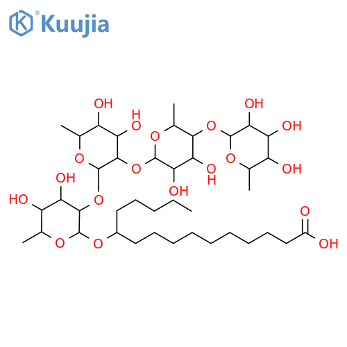 Hexadecanoic acid,11-[(O-6-deoxy-b-D-glucopyranosyl-(1(R)4)-O-6-deoxy-a-L-mannopyranosyl-(1(R)2)-O-6-deoxy-b-D-glucopyranosyl-(1(R)2)-6-deoxy-b-D-glucopyranosyl)oxy]-, (11R)-(9CI) structure