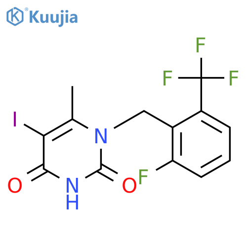 1-[[2-fluoro-6-(trifluoromethyl)phenyl]methyl]-5-iodo-6-methyl-pyrimidine-2,4-dione structure