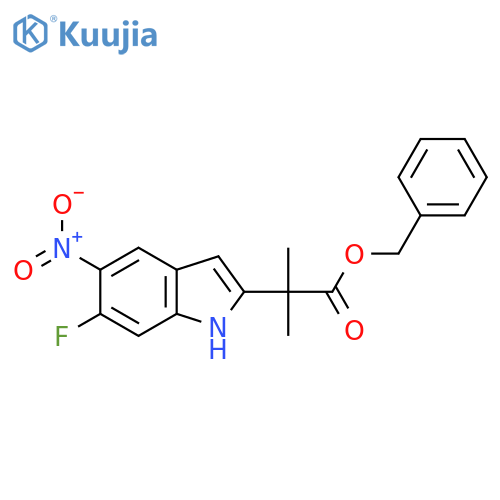 Benzyl 2-(6-fluoro-5-nitro-1H-indol-2-yl)-2-methylpropanoate structure
