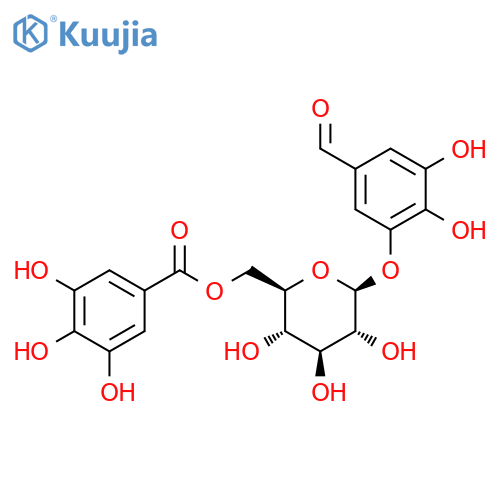 Benzaldehyde, 3,4-dihydroxy-5-[[6-O-(3,4,5-trihydroxybenzoyl)-β-D-glucopyranosyl]oxy]- structure