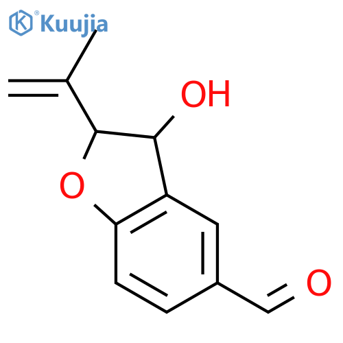 (+)-5-formyl-3-hydroxy-2-isopropenyldihydrobenzofuran structure