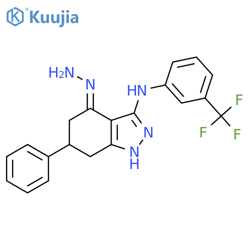 6-Phenyl-3-((3-(trifluoromethyl)phenyl)amino)-5,6,7-trihydro1H-indazol-4-hydrazone structure