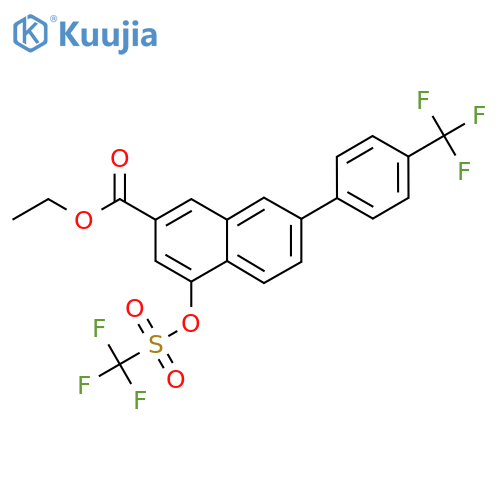 Ethyl 7-(4-(trifluoromethyl)phenyl)-4-(((trifluoromethyl)sulfonyl)oxy)-2-naphthoate structure