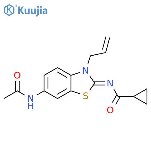 N-(2Z)-6-acetamido-3-(prop-2-en-1-yl)-2,3-dihydro-1,3-benzothiazol-2-ylidenecyclopropanecarboxamide structure