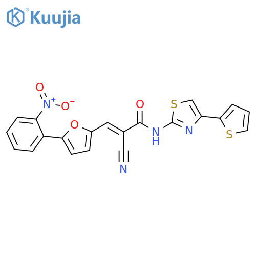 2-cyano-3-[5-(2-nitrophenyl)furan-2-yl]-N-[4-(thiop hen-2-yl)-1,3-thiazol-2-yl]prop-2-enamide structure