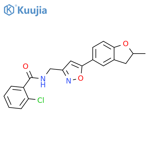2-chloro-N-{5-(2-methyl-2,3-dihydro-1-benzofuran-5-yl)-1,2-oxazol-3-ylmethyl}benzamide structure