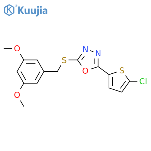 2-(5-chlorothiophen-2-yl)-5-{(3,5-dimethoxyphenyl)methylsulfanyl}-1,3,4-oxadiazole structure