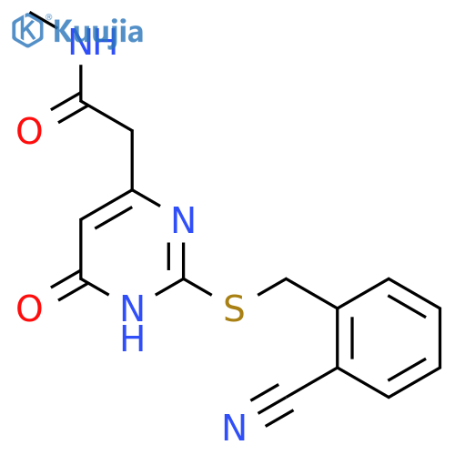 2-(2-{(2-cyanophenyl)methylsulfanyl}-6-oxo-1,6-dihydropyrimidin-4-yl)-N-methylacetamide structure