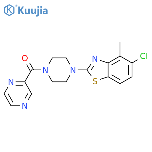 5-chloro-4-methyl-2-[4-(pyrazine-2-carbonyl)piperazin-1-yl]-1,3-benzothiazole structure