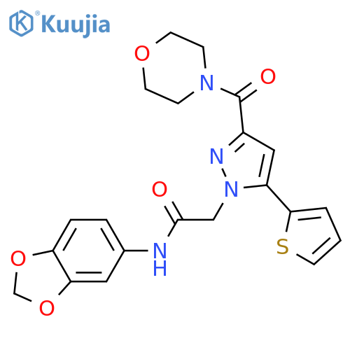 N-(2H-1,3-benzodioxol-5-yl)-2-3-(morpholine-4-carbonyl)-5-(thiophen-2-yl)-1H-pyrazol-1-ylacetamide structure