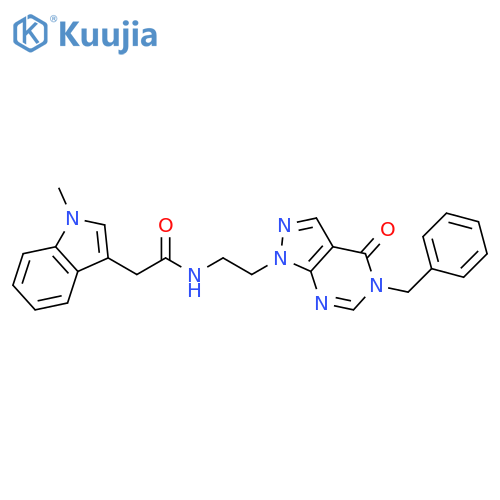 N-(2-{5-benzyl-4-oxo-1H,4H,5H-pyrazolo3,4-dpyrimidin-1-yl}ethyl)-2-(1-methyl-1H-indol-3-yl)acetamide structure