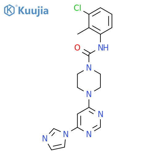 N-(3-chloro-2-methylphenyl)-4-6-(1H-imidazol-1-yl)pyrimidin-4-ylpiperazine-1-carboxamide structure
