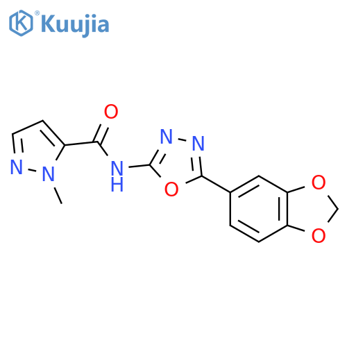 N-5-(2H-1,3-benzodioxol-5-yl)-1,3,4-oxadiazol-2-yl-1-methyl-1H-pyrazole-5-carboxamide structure