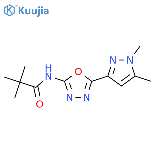 N-5-(1,5-dimethyl-1H-pyrazol-3-yl)-1,3,4-oxadiazol-2-yl-2,2-dimethylpropanamide structure