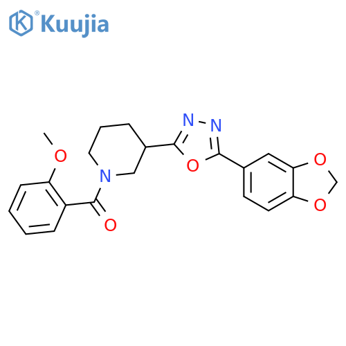 3-5-(2H-1,3-benzodioxol-5-yl)-1,3,4-oxadiazol-2-yl-1-(2-methoxybenzoyl)piperidine structure