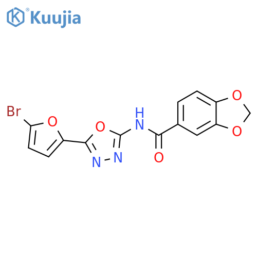 N-5-(5-bromofuran-2-yl)-1,3,4-oxadiazol-2-yl-2H-1,3-benzodioxole-5-carboxamide structure