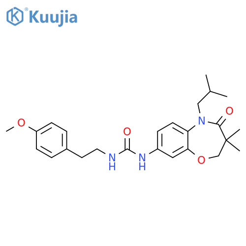 3-[3,3-dimethyl-5-(2-methylpropyl)-4-oxo-2,3,4,5-tetrahydro-1,5-benzoxazepin-8-yl]-1-[2-(4-methoxyphenyl)ethyl]urea structure