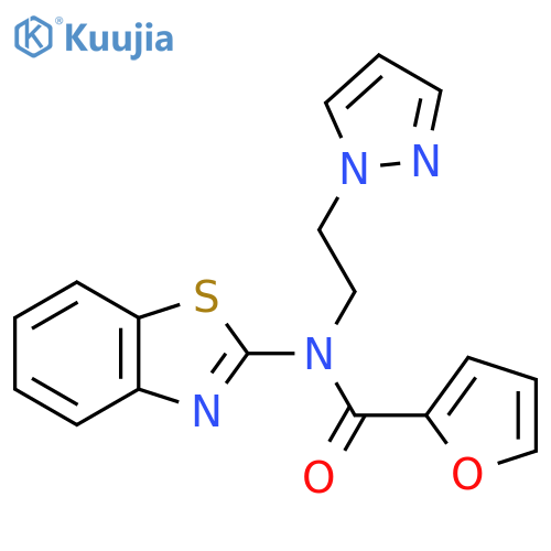 N-(2-(1H-pyrazol-1-yl)ethyl)-N-(benzo[d]thiazol-2-yl)furan-2-carboxamide structure