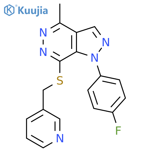 3-({1-(4-fluorophenyl)-4-methyl-1H-pyrazolo3,4-dpyridazin-7-ylsulfanyl}methyl)pyridine structure