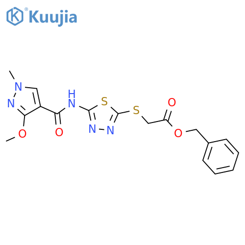 benzyl 2-{[5-(3-methoxy-1-methyl-1H-pyrazole-4-amido)-1,3,4-thiadiazol-2-yl]sulfanyl}acetate structure