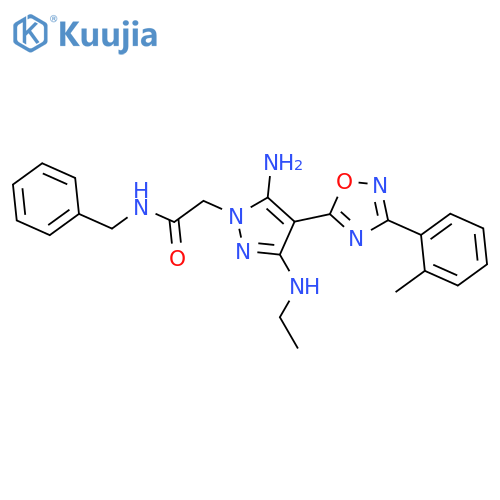 2-[5-amino-3-(ethylamino)-4-[3-(2-methylphenyl)-1,2,4-oxadiazol-5-yl]-1H-pyrazol-1-yl]-N-benzylacetamide structure