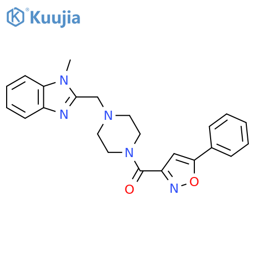 1-methyl-2-{4-(5-phenyl-1,2-oxazole-3-carbonyl)piperazin-1-ylmethyl}-1H-1,3-benzodiazole structure