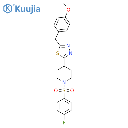 1-(4-fluorobenzenesulfonyl)-4-{5-(4-methoxyphenyl)methyl-1,3,4-thiadiazol-2-yl}piperidine structure
