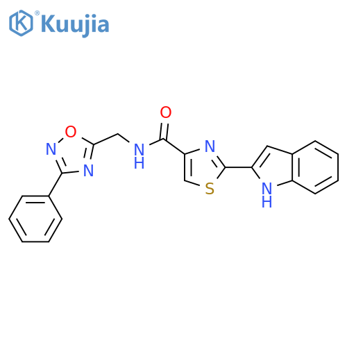 2-(1H-indol-2-yl)-N-(3-phenyl-1,2,4-oxadiazol-5-yl)methyl-1,3-thiazole-4-carboxamide structure