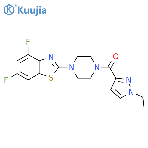 2-4-(1-ethyl-1H-pyrazole-3-carbonyl)piperazin-1-yl-4,6-difluoro-1,3-benzothiazole structure