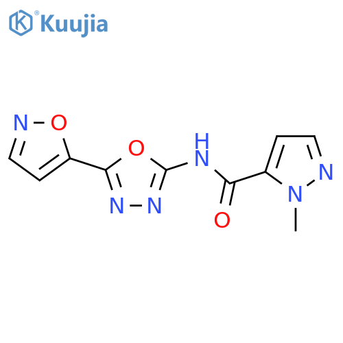 1-methyl-N-5-(1,2-oxazol-5-yl)-1,3,4-oxadiazol-2-yl-1H-pyrazole-5-carboxamide structure