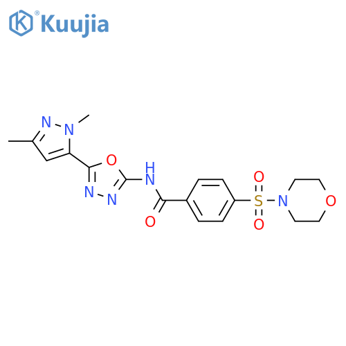 N-5-(1,3-dimethyl-1H-pyrazol-5-yl)-1,3,4-oxadiazol-2-yl-4-(morpholine-4-sulfonyl)benzamide structure