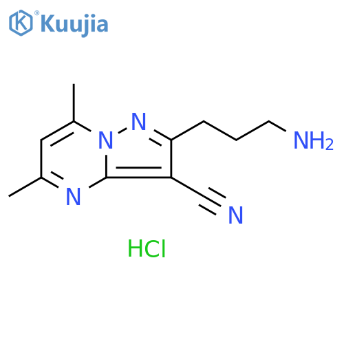 2-(3-aminopropyl)-5,7-dimethyl-pyrazolo[1,5-a]pyrimidine-3-carbonitrile;hydrochloride structure