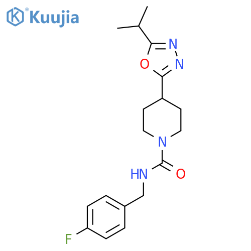 N-(4-fluorophenyl)methyl-4-5-(propan-2-yl)-1,3,4-oxadiazol-2-ylpiperidine-1-carboxamide structure